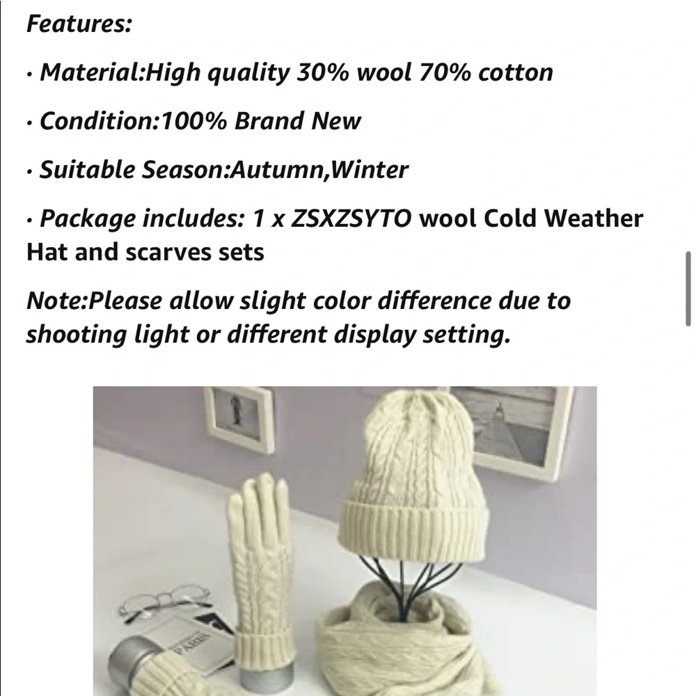 ✨White Scarf knitting wool Set Cold Weather Hat and scarves sets for women✨ - Picture 8 of 9